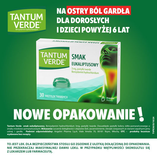 Tantum Verde smak eukaliptusowy, 20 pastylek
