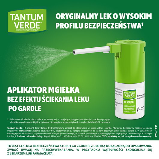 TANTUM VERDE 1,5 mg/ml, lek na ból gardła i stany zapalne jamy ustnej, aerozol  30 ml