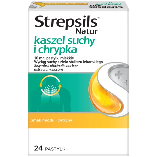 Strepsils Natur kaszel suchy i chrypka 10 mg, 24 pastylki miękkie