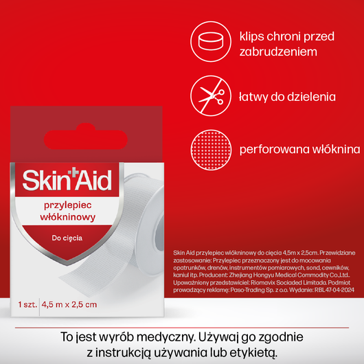 SKIN AID Przylepiec włókninowy, 4,5 m x 2,5 cm