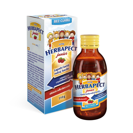 HERBAPECT JUNIOR syrop o smaku malinowym bez cukru, 110g