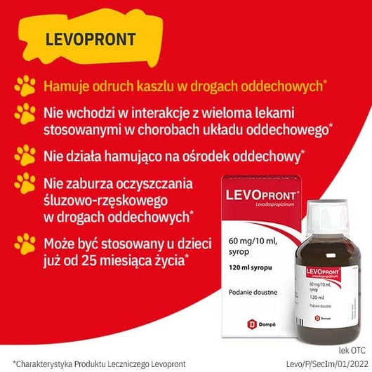 LEVOPRONT 60 mg/10 ml, lek na kaszel suchy dla dzieci od 2 lat i dorosłych,  syrop 120 ml