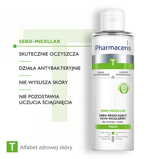 Pharmaceris T Sebo-Micellar Antybakteryjny płyn micelarny do oczyszczania i demakijażu twarzy i oczu, 200 ml