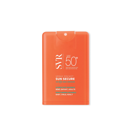 SVR SUN SECURE SPRAY Kieszonkowy, transparentny spray dla niemowląt,dzieci i dorosłych SPF 50+, 20ml