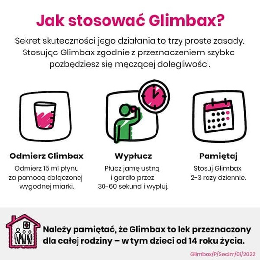 GLIMBAX 0,74 mg/ml, lek na stany zapalne jamy ustnej i gardła, roztwór do płukania 200 ml | aptekaiderm.pl