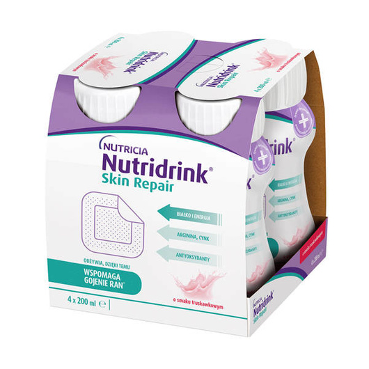 Nutridrink Skin Repair o smaku truskawkowym, 4x200ml