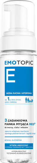 EMOTOPIC 3-Zadaniowa Pianka myjąca MED+ do twarzy, ciała i włosów, 200ml