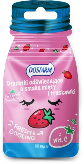 Dosfarm odświeżające drażetki o smaku truskawki i mięty, 16 g