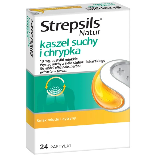 Strepsils Natur kaszel suchy i chrypka 10 mg, 24 pastylki miękkie