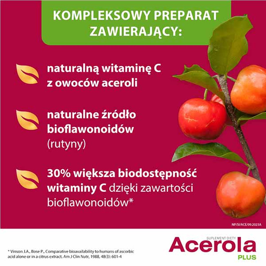 Acerola Plus tabletki ulegających rozpadowi w jamie ustnej, 60 sztuk