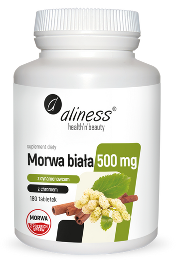 Aliness Morwa Biała 500 mg z cynamonowcem i chromem, 180 tabletek