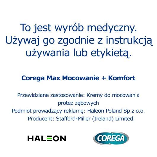 Corega Max Mocowanie + Komfort Smak neutralny Krem do protez, 40 g
