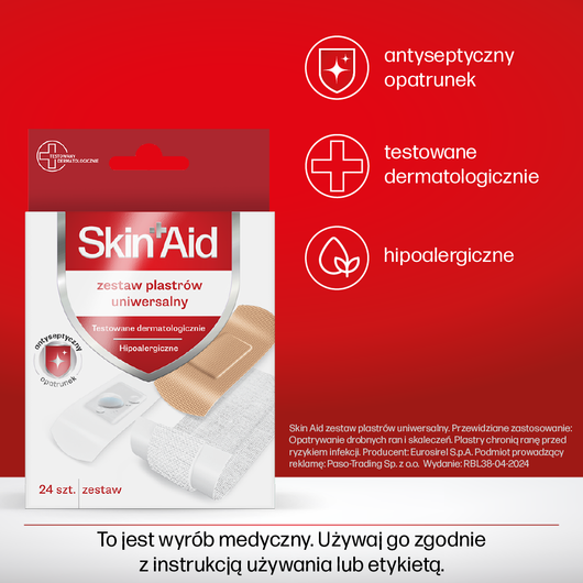 SKIN AID Zestaw plastrów uniwersalnych, 24 sztuki