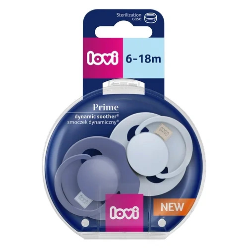 Lovi Prime 6–18m Baby Blue/Blue Smoczek silikonowy dynamiczny, 2 sztuki