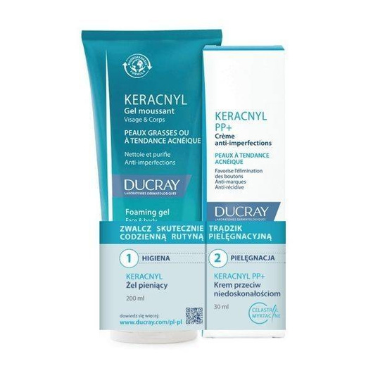 DUCRAY Keracnyl Zestaw: Żel pieniący 200ml + Krem PP+ 30ml