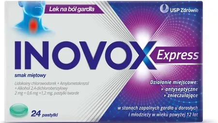 INOVOX EXPRESS o smaku miętowym, 24 pastylki do ssania