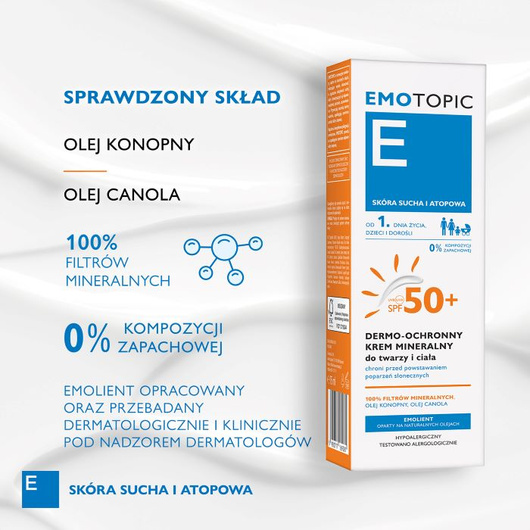 Emotopic Dermo-ochronny krem mineralny SPF 50+ do twarzy i ciała, 75 ml