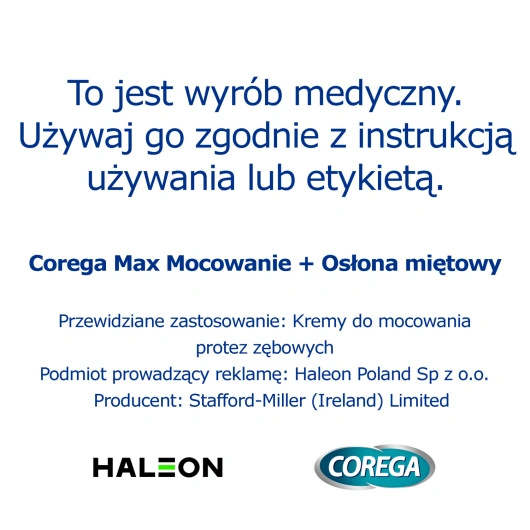 Corega Max Mocowanie + Osłona Smak miętowy Krem do protez, 40 g