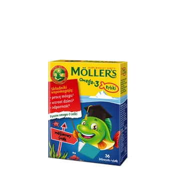 MOLLER'S OMEGA-3 RYBKI smak malinowy,  36 żelek