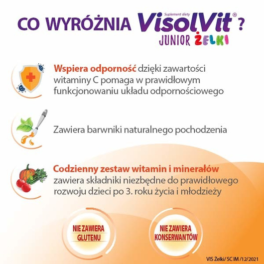 VISOLVIT Junior żelki, witaminy i minerały dla dzieci po 3 r.ż.  50 owocowych żelków