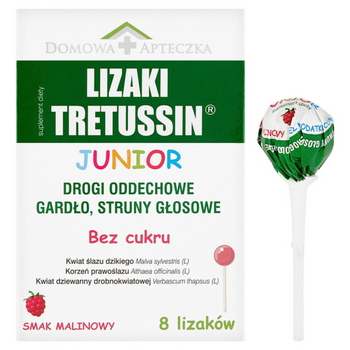 Tretussin Junior Lizaki o smaku malinowym, 8 sztuk