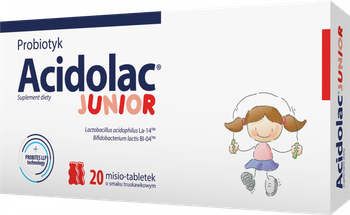 Acidolac Junior o smaku truskawkowym, 20 tabletek