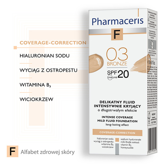 Pharmaceris F Coverage-Correction 03 Bronze Delikatny fluid intensywnie kryjący SPF 20, 30 ml