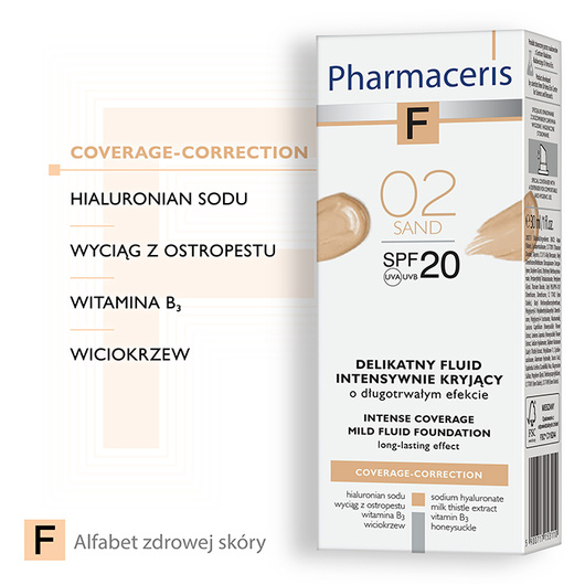 Pharmaceris F Coverage-Correction 02 Sand Delikatny fluid intensywnie kryjący SPF 20, 30 ml