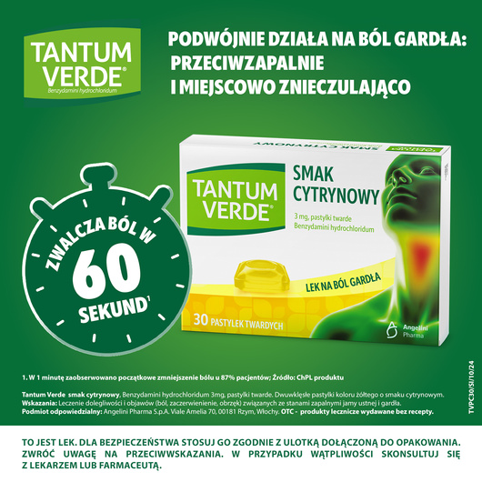 Tantum Verde smak cytrynowy pastylki twarde 3mg x 30 sztuk 