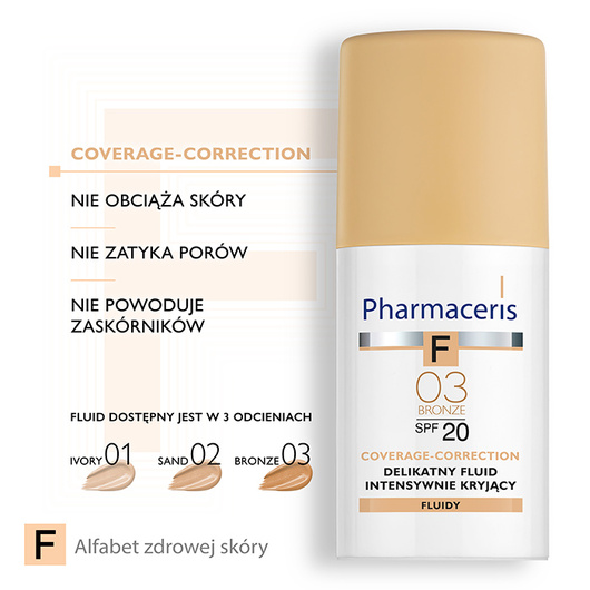 Pharmaceris F Coverage-Correction 03 Bronze Delikatny fluid intensywnie kryjący SPF 20, 30 ml