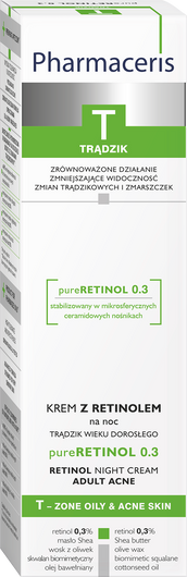 PHARMACERIS T pureRETINOL 0.3 Krem z retinolem na trądzik wieku dorosłego na noc, 40 ml