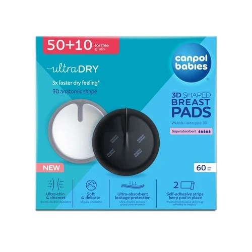 Canpol babies Oddychające ultrachłonne czarne wkładki laktacyjne 3D, 60 sztuk