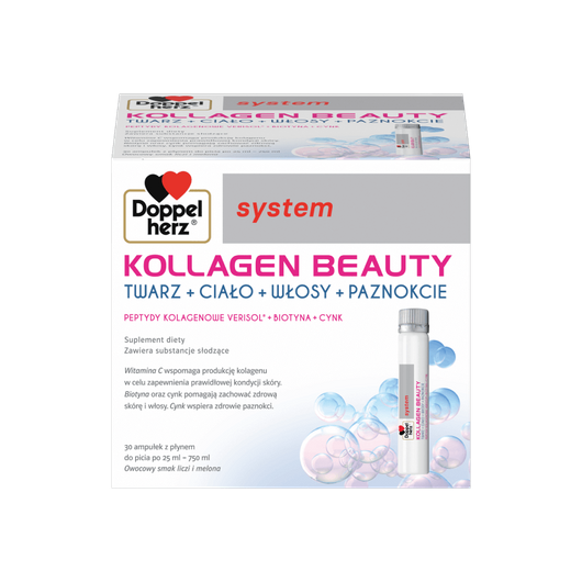 Doppelherz system Kollagen Beauty smak liczi-melon, 30 ampułek po 25 ml