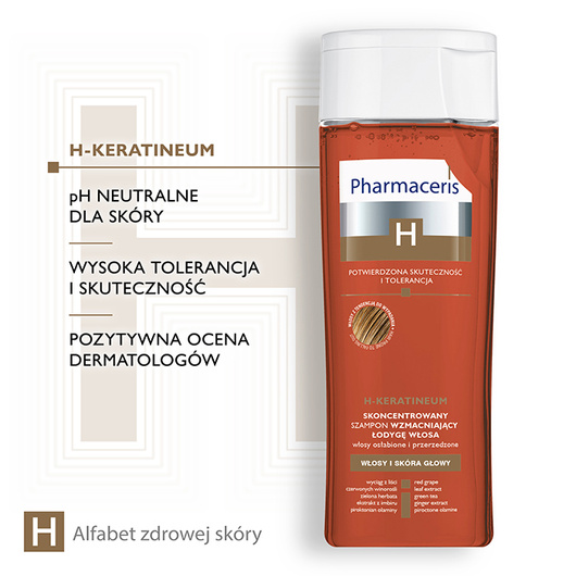 Pharmaceris H H-Keratineum Skoncentrowany szampon wzmacniający łodygę włosa do włosów osłabionych i przerzedzonych, 250 ml