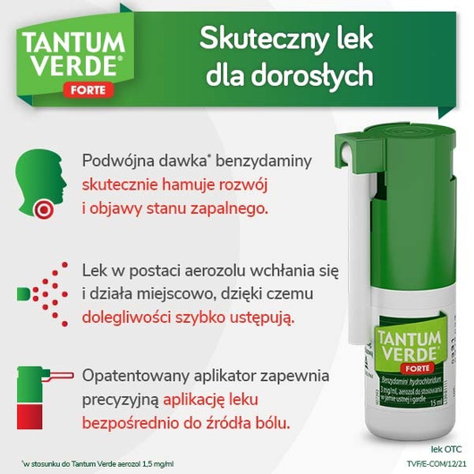 TANTUM VERDE FORTE 3mg/ml, lek na ból gardła i stany zapalne jamy ustnej, aerozol x 15 ml