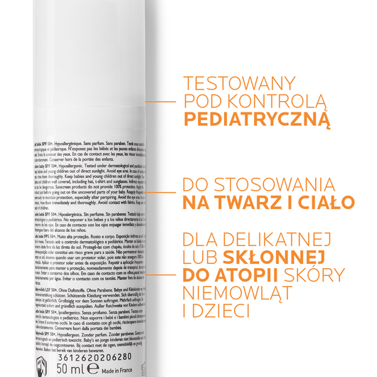 LA ROCHE-POSAY ANTHELIOS DERMO-PEDIATRICS Mleczko BABY SPF50+, 50ml DATA WAŻNOŚCI: 28/02/2026