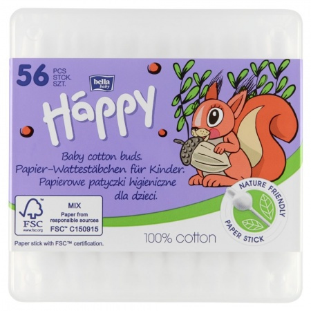 Bella Baby Happy Papierowe patyczki higieniczne dla dzieci, 56 sztuk