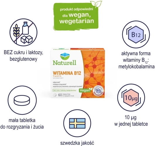 NATURELL Witamina B12, 60 tabletek do ssania