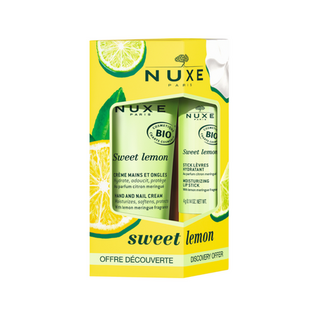 NUXE SWEET LEMON Zestaw krem do rąk i paznokci, 30ml + pomadka do ust, 4g