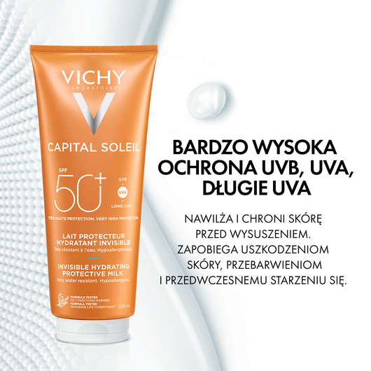 VICHY CAPITAL SOLEIL Ochronne mleczko nawilżające do twarzy i ciała SPF50+, 300ml