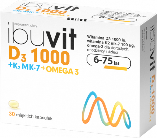 IBUVIT D3 1000 + K2 MK-7 + OMEGA 3, 30 kapsułek