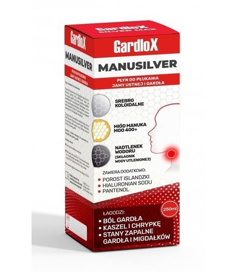 GARDLOX MANUSILVER Płyn do płukania jamy ustnej i gardła 250ml