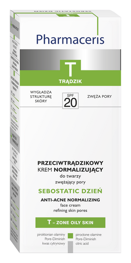 PHARMACERIS T SEBOSTATIC DZIEŃ Przeciwtrądzikowy krem normalizujący do twarzy SPF20, 50 ml