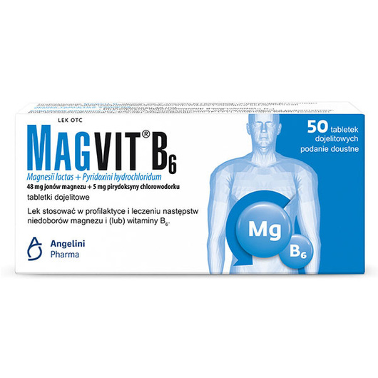 MAGVIT B6, 48 mg+5 mg,  magnez i witamina B6, 50 tabletek dojelitowych