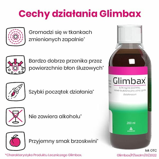 GLIMBAX 0,74 mg/ml,  roztwór do płukania jamy ustnej i gardła 200 ml 