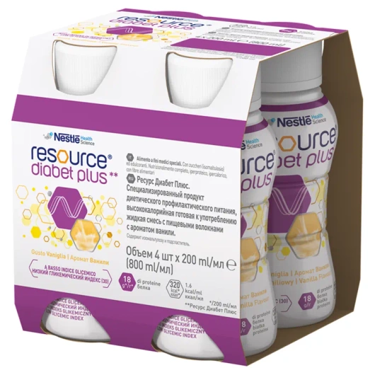 Resource® Diabet Plus Smak waniliowy, 4 x 200 ml