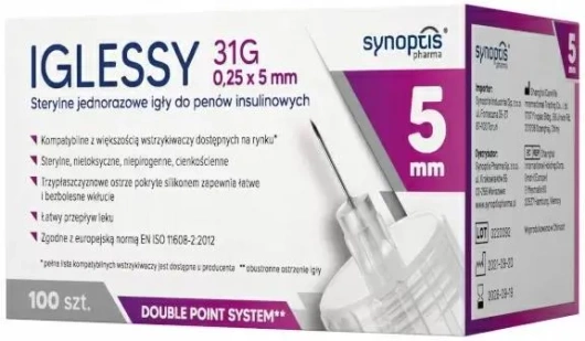 Iglessy Igły do penów insulinowych 31G 5 mm, 100 sztuk