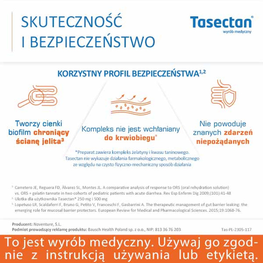 Tasectan 250mg, proszek do stosowania u dzieci, 20 saszetek