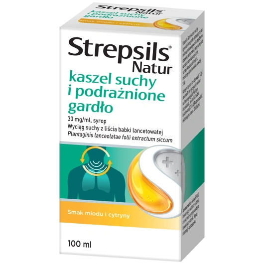 Strepsils Natur kaszel suchy i podrażnione gardło, 30 mg/ml Syrop, 100 ml