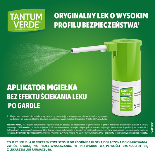 TANTUM VERDE 1,5 mg/ml, lek na ból gardła i stany zapalne jamy ustnej, aerozol  30 ml